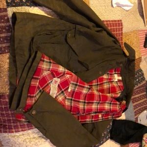 Lands in army green jacket